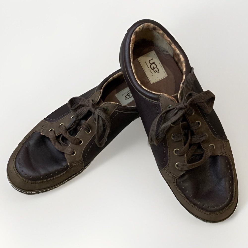 UGG Australia‎ 1000437 Sneakers Mens 9.5 Brown Leather Lace Up Sheepskin Lining